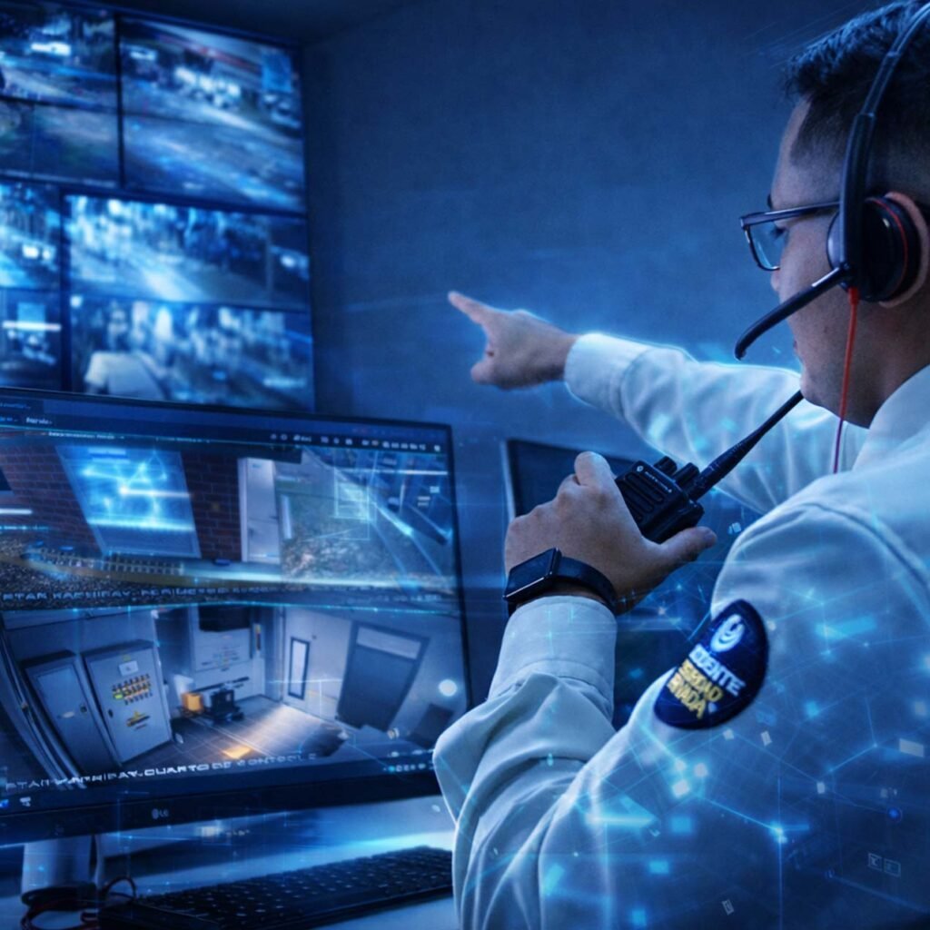 Operador SKYSOT supervisando sistema de videovigilancia estratégica desde centro unificado de control
